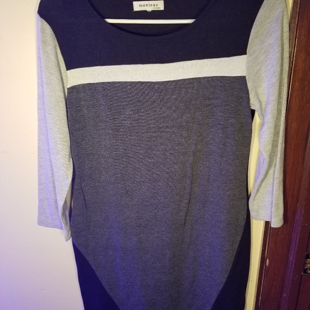 Monteau Stretchy Tri- Colored Sweater Dress